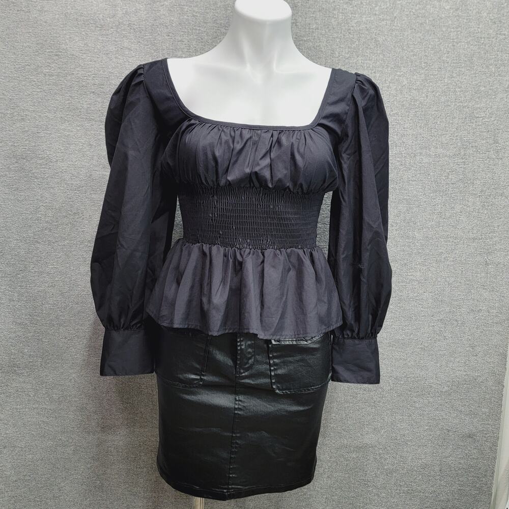 CIAO LUCIA SMOCKED PEPLUM LONG SLEEVE TOP, SIZE XS *